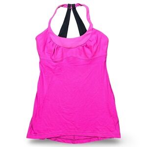 Lululemon Scoop Me Up Tank II Womens 6 Built-In Bra Halter Racerback Pink Black